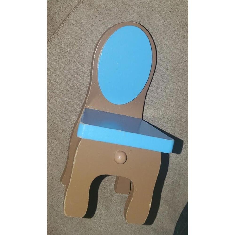 KidKraft Wooden Dollhouse Chair Blue Seat Brown Wood Single Doll Furniture